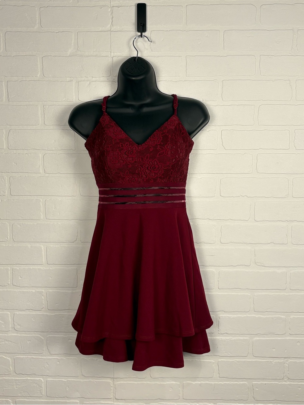 City Triangles Womens Burgundy Lace Homecoming Dress Size 3 Cocktail Party